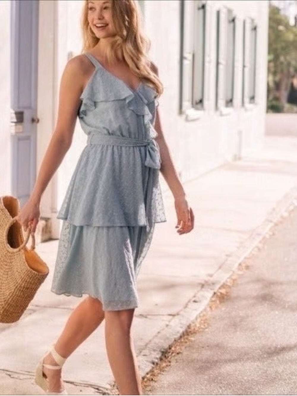 Gal Meets Glam Helena Eyelet Ruffle Dress in Sea Breeze Size 0